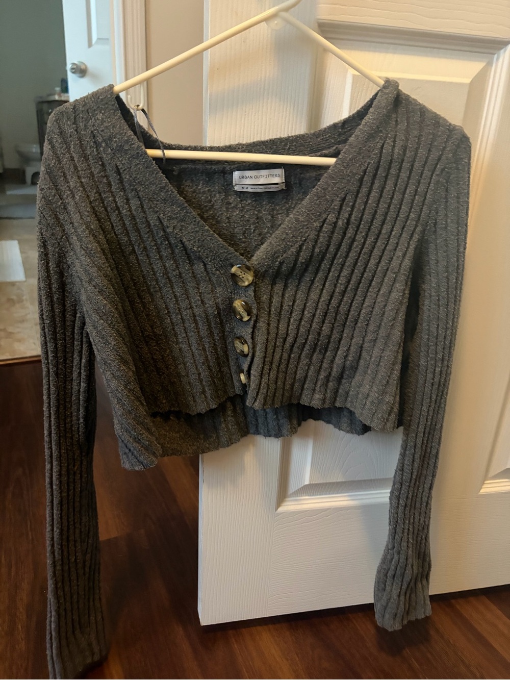 Urban Outfitters Gray Ribbed Cropped Cardigan